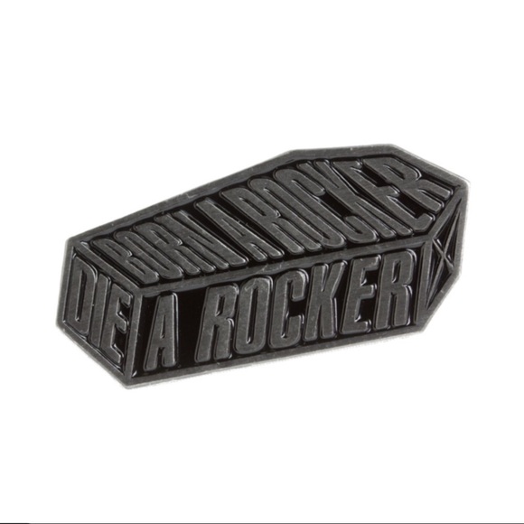 SOURPUSS DIE A ROCKER COFFIN ENAMEL PIN - Picture 1 of 4